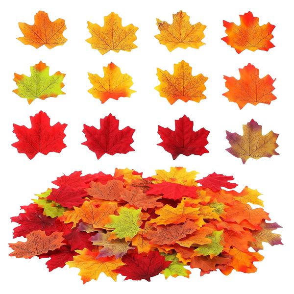 Home Decor Assorted Artificial Autumn Maple Leaves 200 Piece - 8cm
