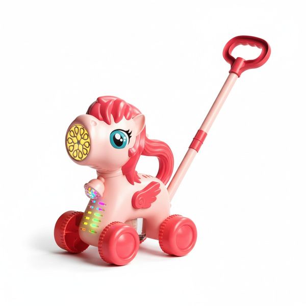 Magical Pink Pony Light-Up Bubble Machine Walker - Rechargeable Bubble Toy