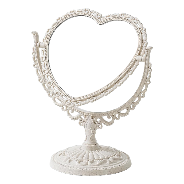 Vintage Design Double-Sided Heart-Shaped Rotating Mirror - Beige