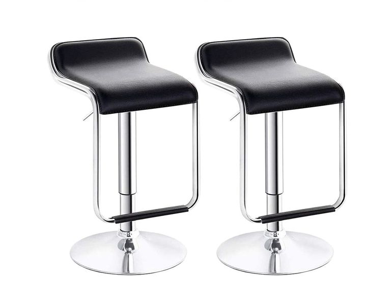 Leather Low back Bar Chair Stools - Set of 2 - Black