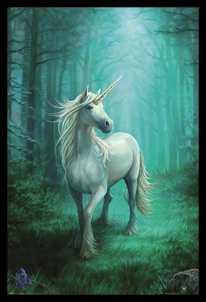 Anne Stokes - Forest Unicorn Poster with Black Frame