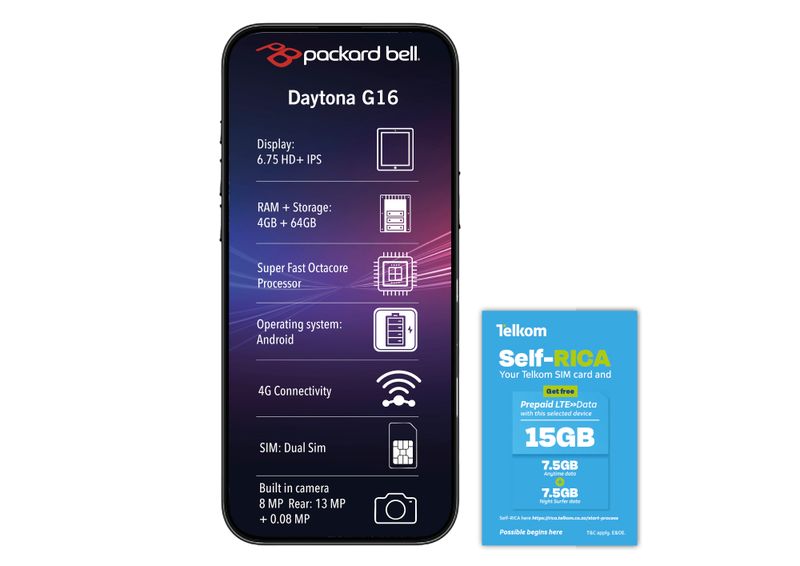 Packard Bell Daytona G16 4GB 64GB Dual Sim &amp; Telkom 15 GB Data Bundle