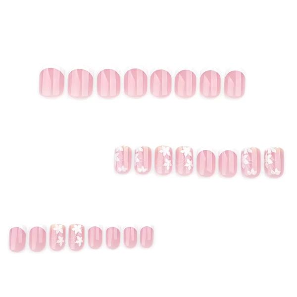 Pink Press on Nails Short Square White French Cute Nails Press ons Nail