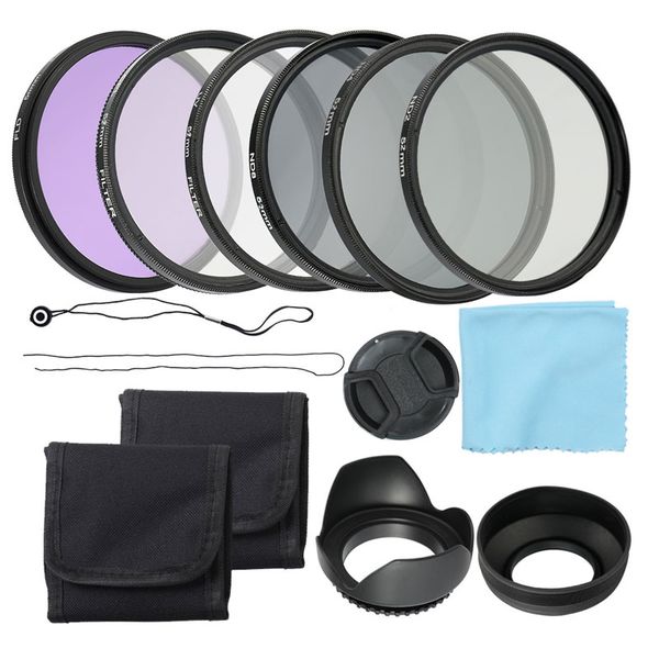 58mm Lens Filter Kit: UV CPL FLD ND2/ND4/ND8, Lens Hood &amp; Cap for DSLR