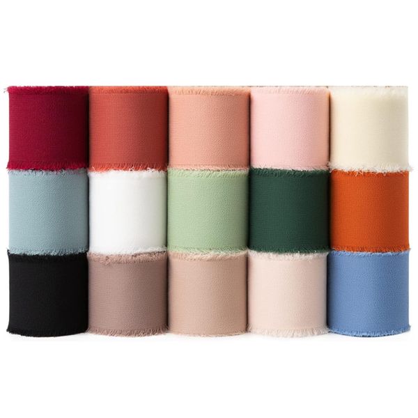 Chiffon Silk Ribbon Set 15Rolls Total Mixed Colour Frayed Ribbons Gift Wrap