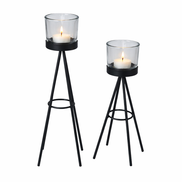 Metal &amp; Glass Candle Holders - Decorative Tealight Set of 2