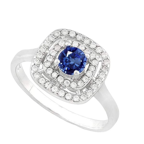 Gorgeous Created Blue Sapphire &amp; Created Diamond Sterling Silver Halo Ring