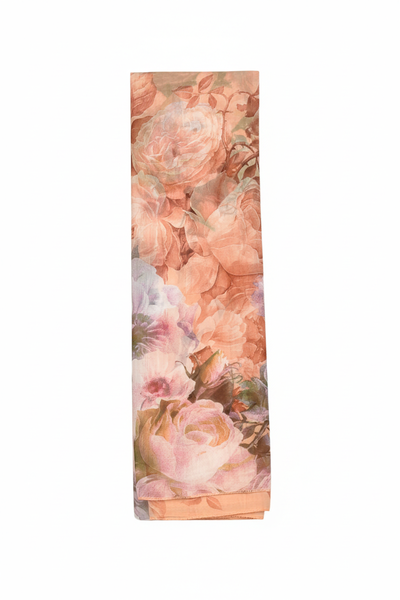 Pink Chiffon Floral Scarf with Purple Flowers for Modest Everyday Wear