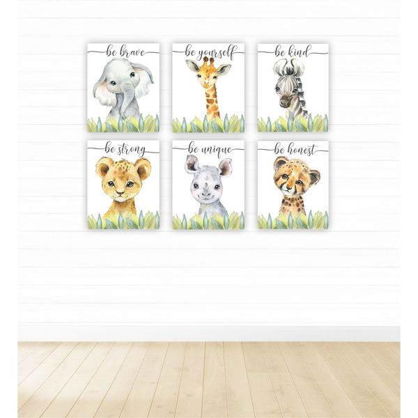 Safari Animals Be Brave in Grass - A4 - 21cm x 29cm -6 Set
