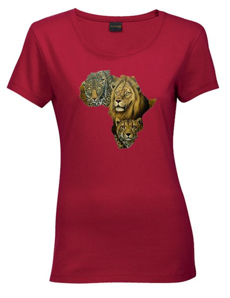 Ithambo Wildlife Cat Print Ladies Scoop Neck Shirt Tee Midnight Blue