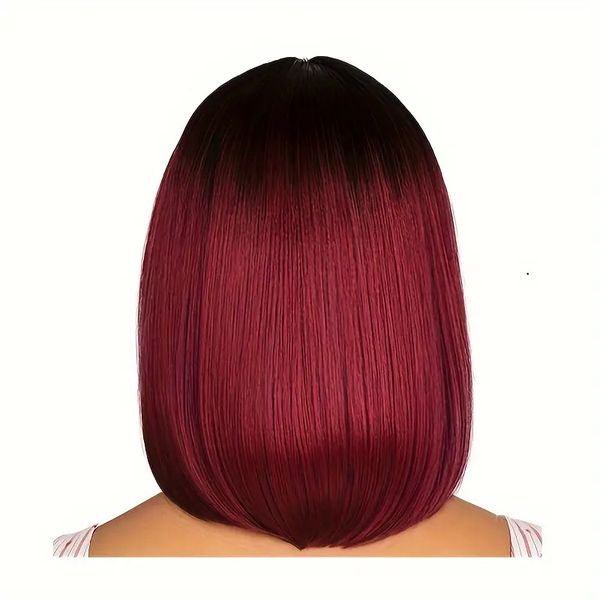 Stylish short straight bob wig with a middle parting.
