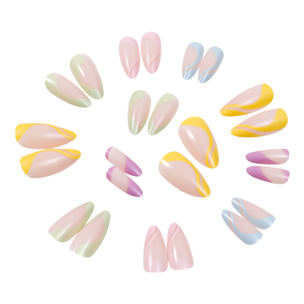 24pcs Medium Almond Press-On Nails With Pastel Swirl Design - Multicolor