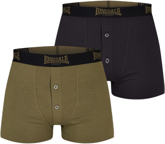Lonsdale - Men's 2 Pack Boxers - Black/Khaki (Parallel Import)