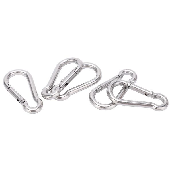 Heavy Duty Carabiner Clip, 40mm Stainless Steel Spring Hook 5-Pack