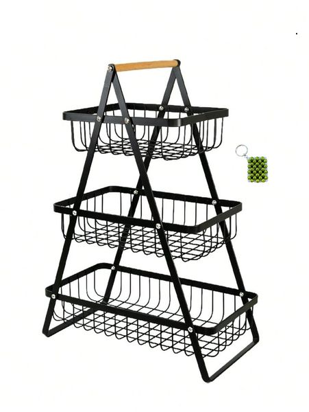 Fruits and Vegetables Rack/Holder - 3-Tier Wire Basket Stand &amp; KeyRing