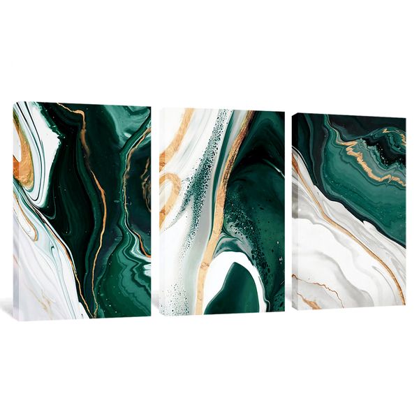 Canvas Wall Art: Green Nordic Marble Abstract 3 Piece Canvas Print