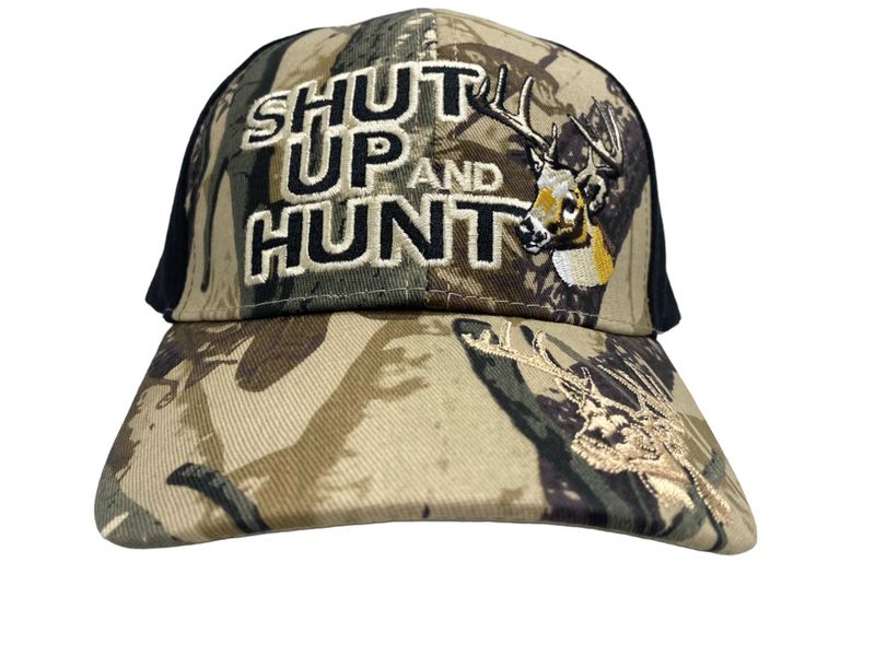 Shut Up and Hunt Black Camo Embroidered Peak Cap