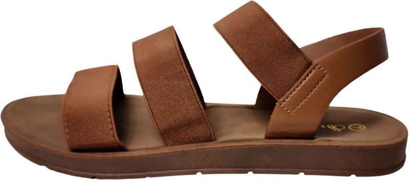 Women's Brown Elastic Strap Sandals - Flat Cushioned Summer everyday Shoes