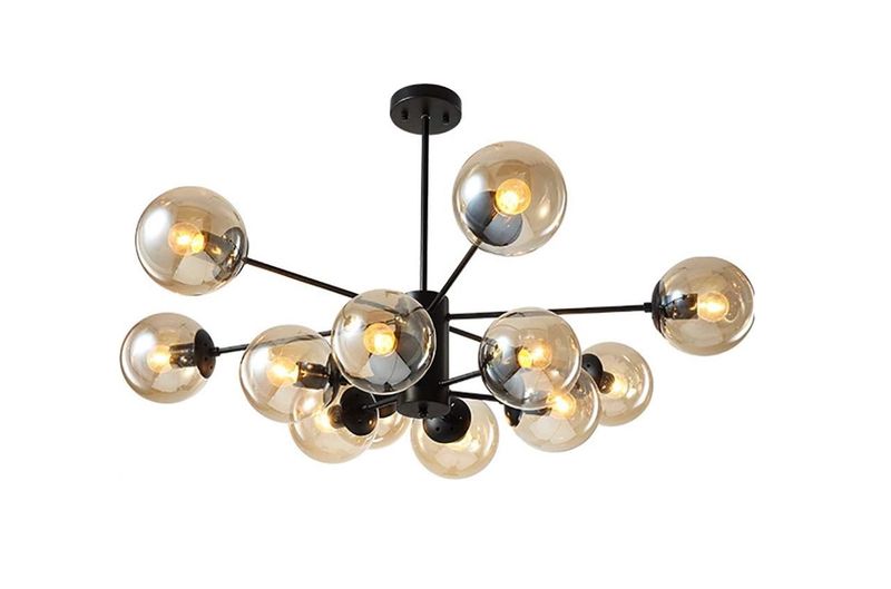 Sputnik Amber Glass Black Modern 12 Light Chandelier-MRUL