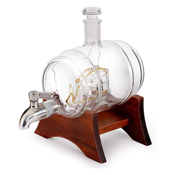 1Ltr - Exquisite Decanter Sailing Ship in Glass Barrel Liquor Dispenser