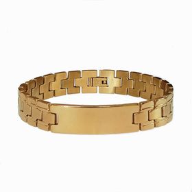 Mens Gold Stainless Steel Matt and Smooth ID Bracelet | Buy Online in