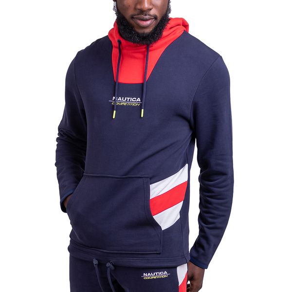 Nautica-NC Jagwaar Fleece Pullover Hood-Navy/Cardinal Red/White