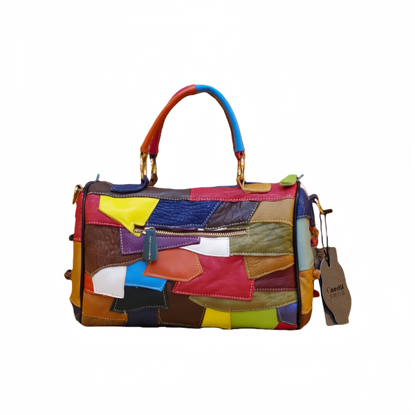 Genuine Cowhide Boho Patchwork Bag, Colorful Women's Handbag Crossbody