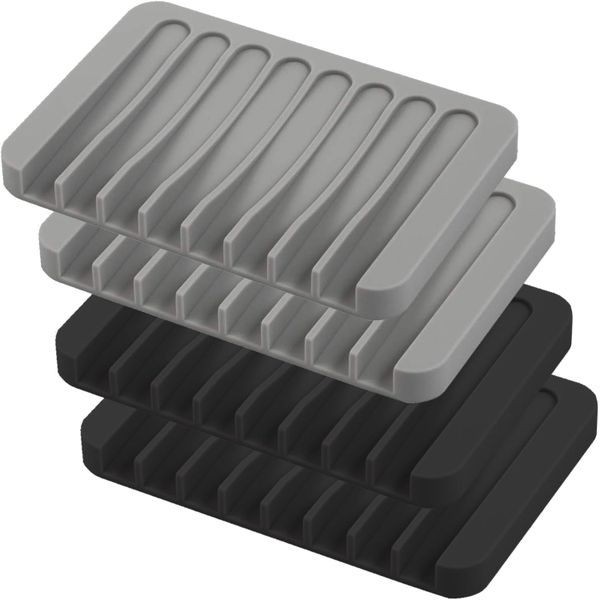 Silicone Self-Draining Soap Dishes, S. Africa, Extend Life, Dry Clean - 4 Pieces