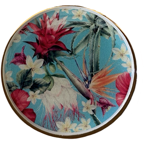 Vanilla Lip Balm with Mirror - Spiky Colourful Flowers on Blue