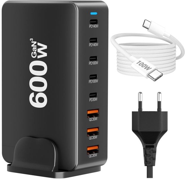 600W USB C Fast Charger Block, 8 Port Charging Station, GaN Multi Port