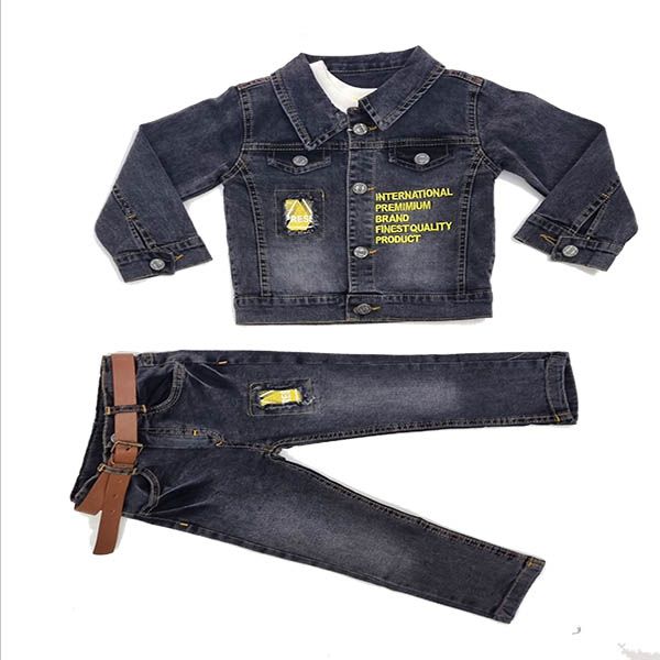 Boys Grey Denim Jean Set with Yellow and White T-Shirt
