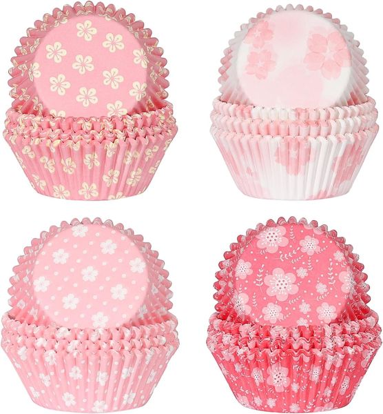 400 Pack - Classic Floral Muffin Liners - Pink