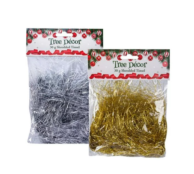 Gold and Silver Shredded Tinsel Garlands - Set of 4