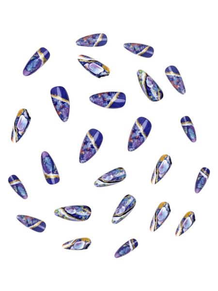 Galaxy Pearl Press-On Nail Set - Blue and Gold