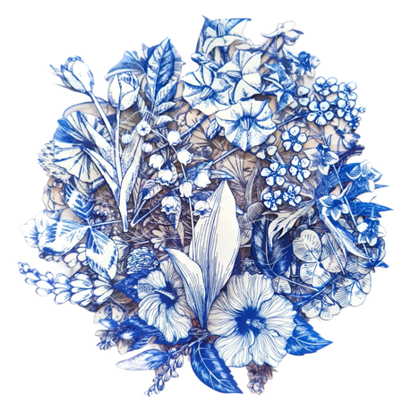 20 Piece Blue Flower Fine Art Stickers - Vintage Transparent Artistic Pack Image