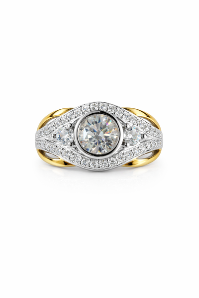 Art Jewellers - 925 Sterling Silver Yellow Gold-Plated Halo Dress Ring