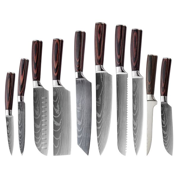 10 Piece - Stainless Steel Kitchen Knife Set - Multicolor