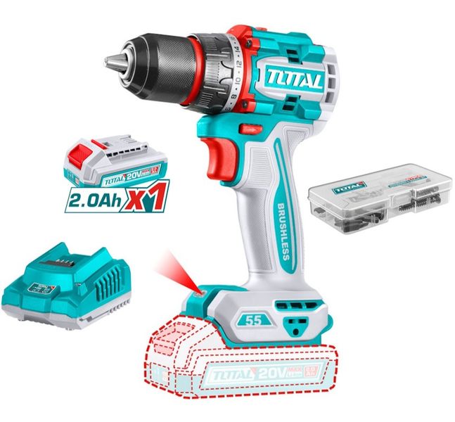 Total Tools 20V Lithium-ion Compact Cordless Drill with Battery &amp;Charger