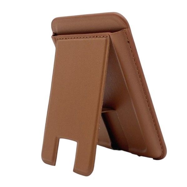 Multi-functional Foldable PU Leather Phone Stand and Card Holder - Brown