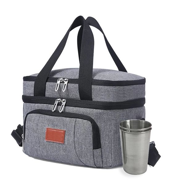 10 Litre 12-Can Hot &amp; Cold Insulated 2 Tier Lunch Tote Bag &amp; Travel Cups