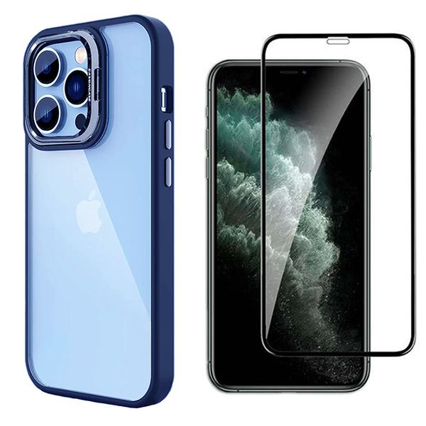 Screen Protector &amp; Case with Hallow Bracket Lens for iPhone 15 Series - Blue