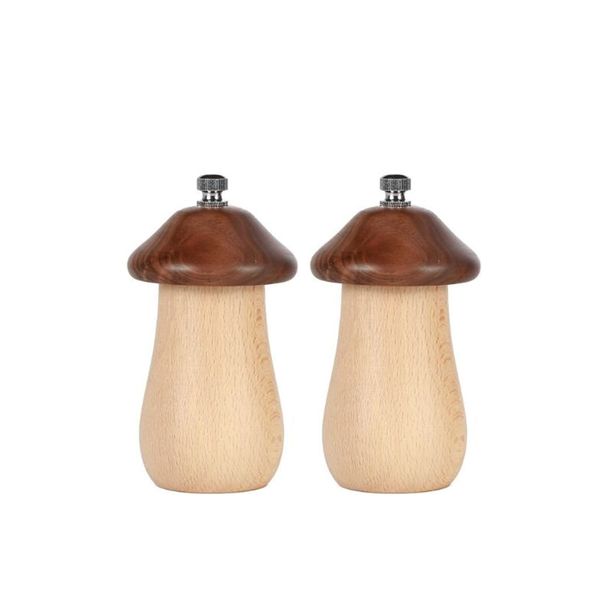 Mini Durable Natural Beech Wood Mushroom Shape Pepper &amp; Salt Mill