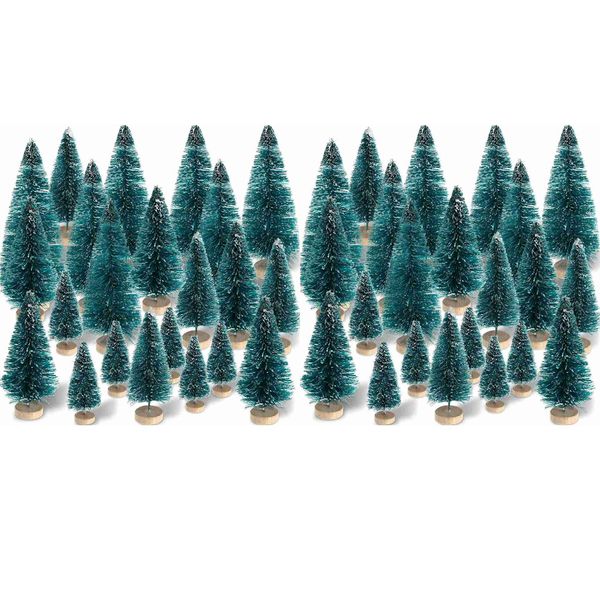 120 Pieces Mini Sisal Snow Frosted Trees Winter Pine With Wood Base