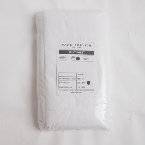 Room Service 100% Cotton 200 Thread Count Percale Flat Sheet - White