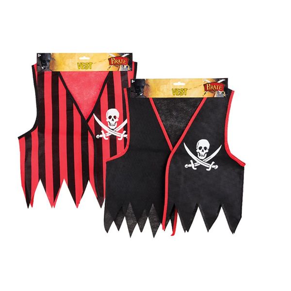 Pirate Vest - Party Dress Up - Skull - Red &amp; Black - Single - 6 Pack