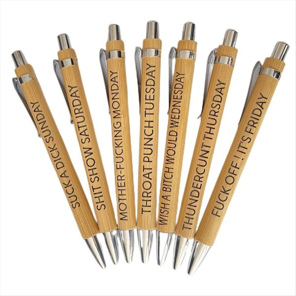 7Pcs Funny Work Pens for Adults Funny Gift Funny Bamboo Pens Office Gifts f