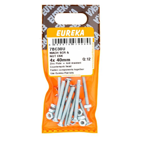 EUREKA Machine Screw &amp; Nut Countersunk 4 x 40mm Q:12 7BC30U