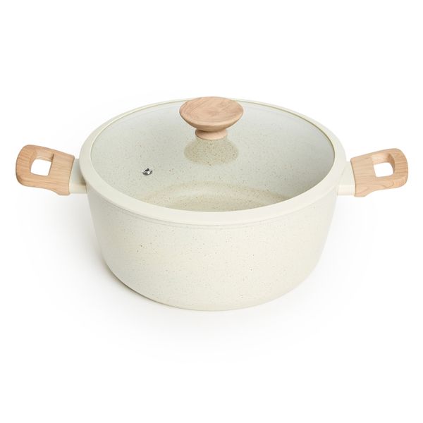 George &amp; Mason - Cream Non-Stick Granite Coated Pot with Glass Lid - 28cm