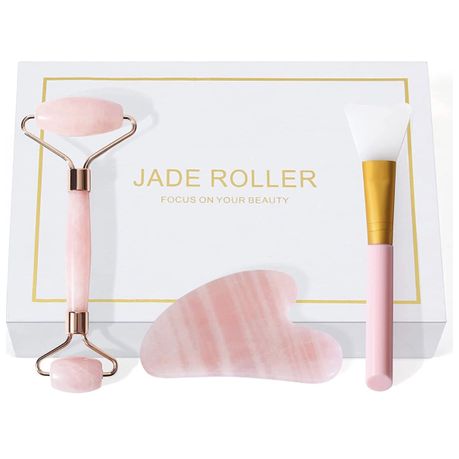 BRÜUN Jade Roller and Gua Sha Kit with Pack of 6 Facial Oils Set – A S