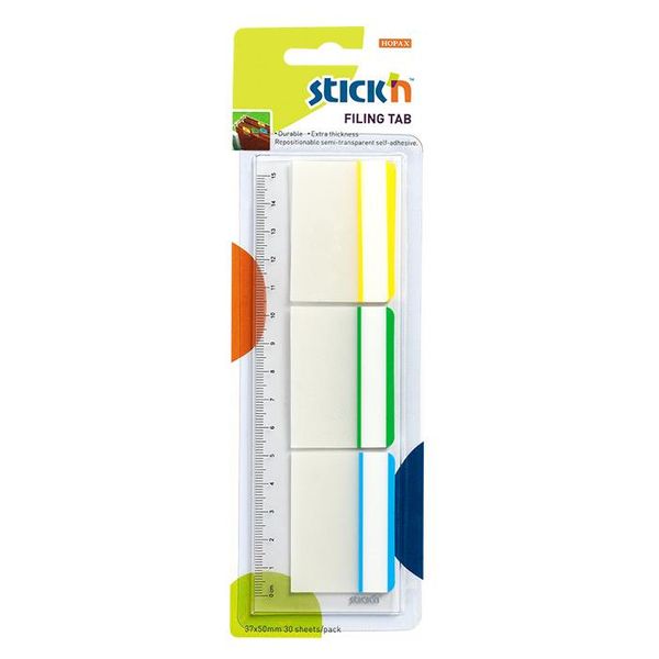 Stick'n Filing Tabs Repositionable 3 Frame Colours 37x50mm - 30 Tabs